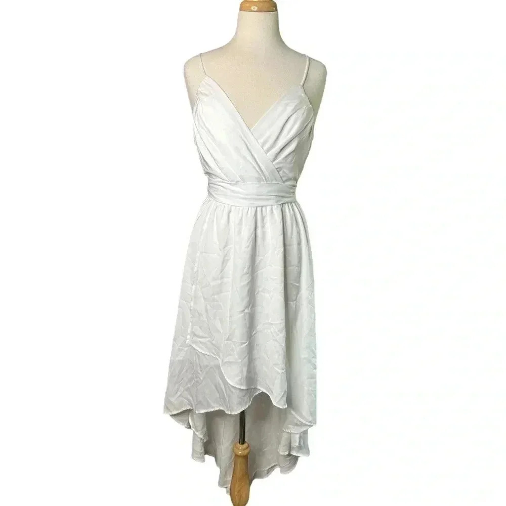 Lulu's White High-Low Spaghetti Strap Dress